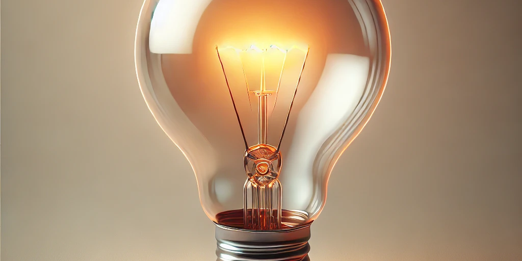 DALL·E 2024-11-11 08.38.09 – A large, realistic light bulb glowing warmly, symbolizing ideas, understanding, and empathy. The bulb is clear with a warm glow inside, floating on a legal design