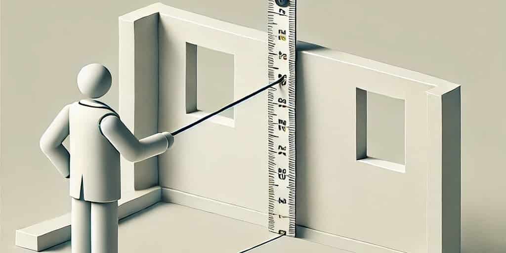 DALL·E 2025-03-14 16.30.52 – A simple, minimalistic illustration of an architect or building inspector pointing at a structural wall with a measuring tape, symbolizing a structura